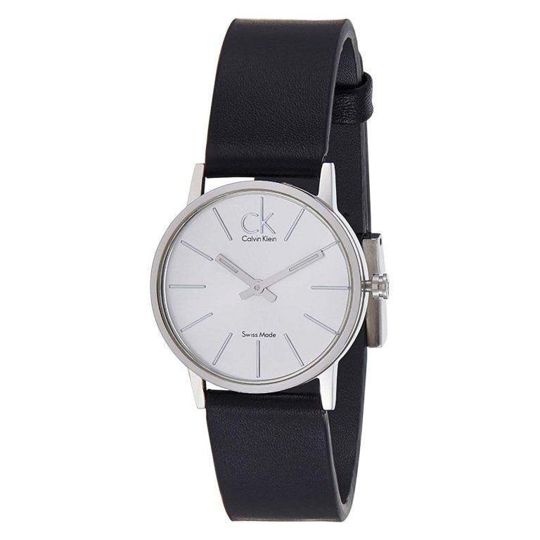 Calvin Klein Post Minimal Silver Dial Black Leather Strap Watch for Men - K7622185