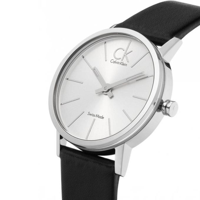 Calvin Klein Post Minimal Silver Dial Black Leather Strap Watch for Men - K7622185