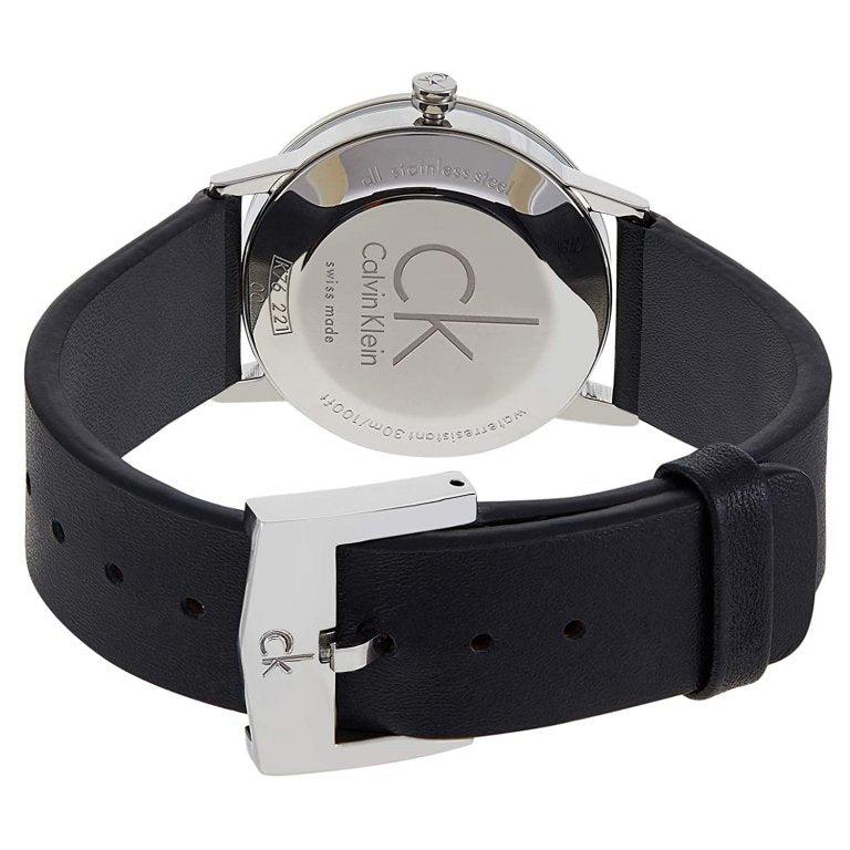 Calvin Klein Post Minimal Silver Dial Black Leather Strap Watch for Men - K7622185