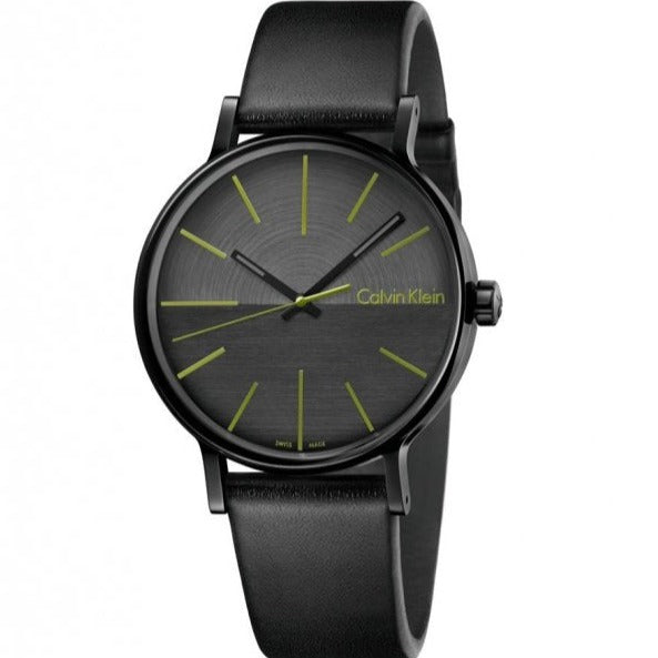 Calvin Klein Boost Black Dial Black Leather Strap Watch for Men - K7Y214CL