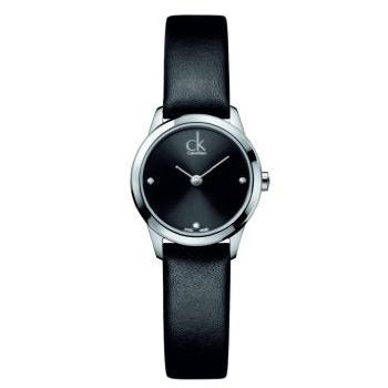 Calvin Klein Minimal Black Dial Black Leather Strap Watch for Women - K3M231CS