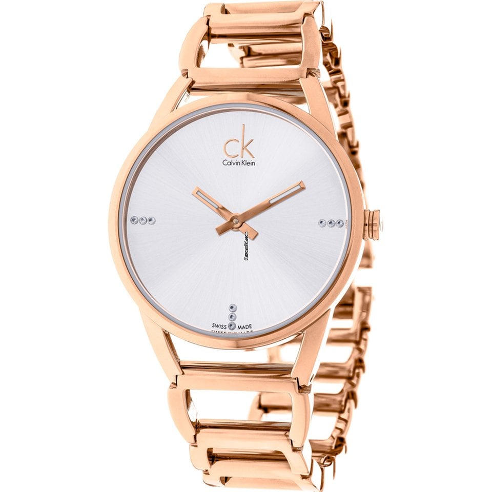 Calvin Klein Stately White Dial Gold Steel Strap Watch for Women - K3G2362W