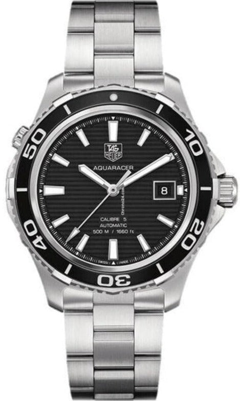 Tag Heuer Aquaracer Caliber 5 Automatic Black Dial Silver Steel Strap Watch for Men - WAK2110.BA0830