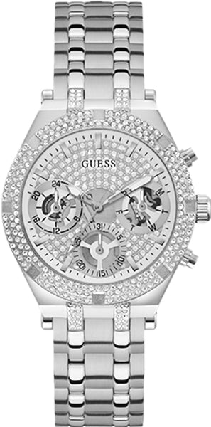 Guess Heiress Multifunction Diamonds Silver Dial Silver Steel Strap Watch for Women - GW0440L1