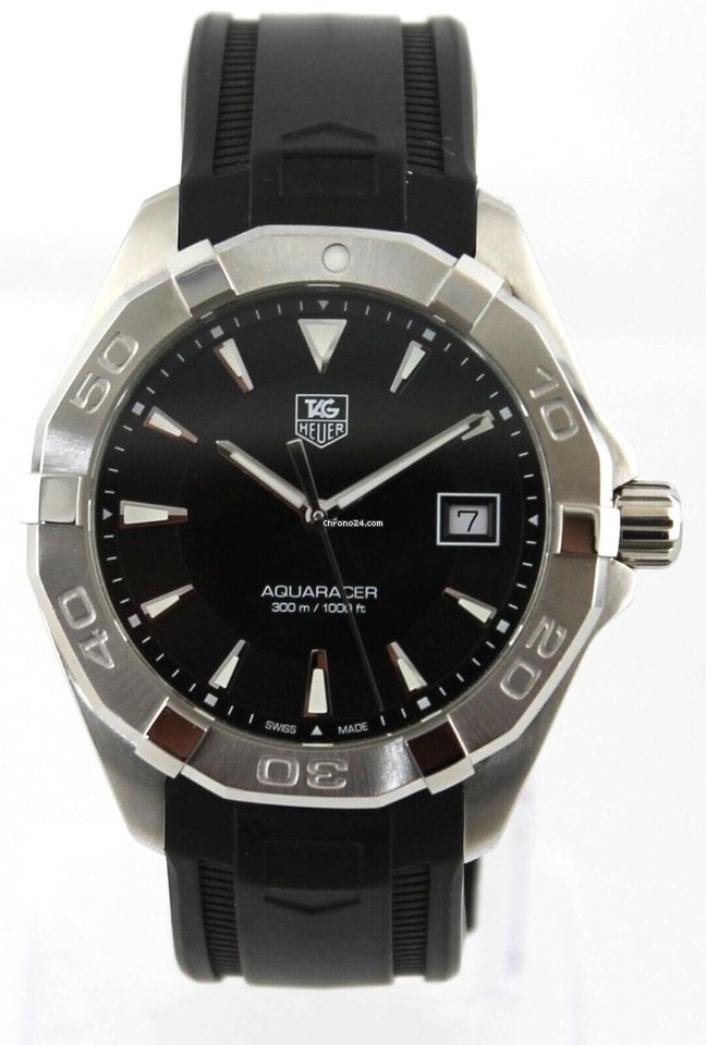 Tag Heuer Aquaracer Quartz Black Dial Black Rubber Strap Watch for Men - WAY1110.FT8021