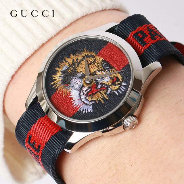 Gucci G Timless Le Marche Des Merveilles Blue Red Dial Blue Red Nylon Strap Unisex Watch  - YA126495