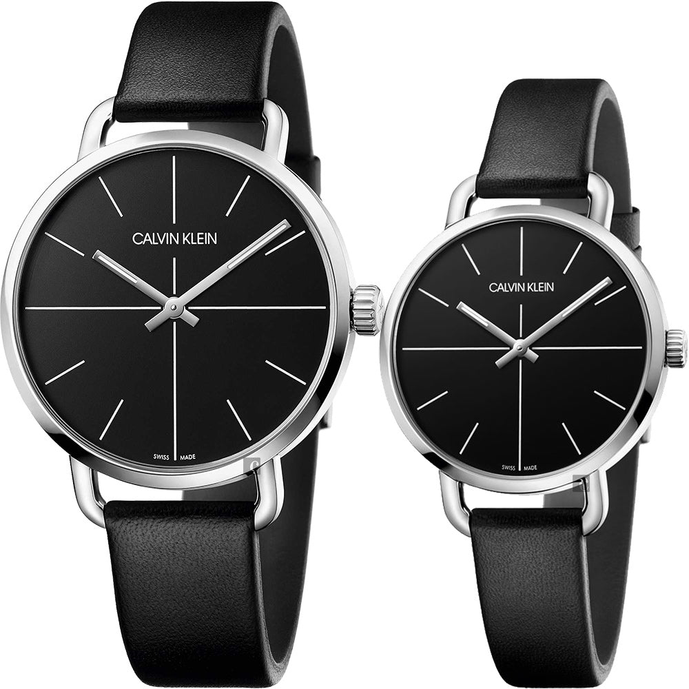 Calvin Klein Even Black Dial Black Leather Strap Watch for Women  - K7B231CZ