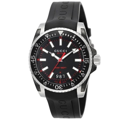 Gucci Dive Quartz Black Dial Black Rubber Strap Watch For Men - YA136303