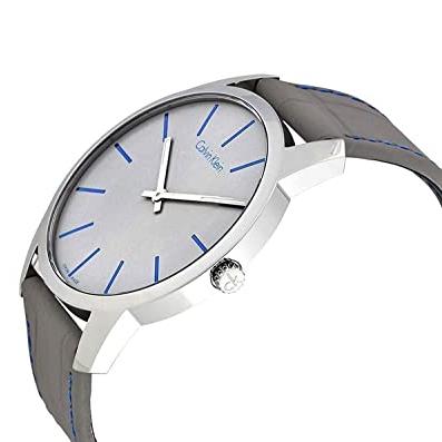 Calvin Klein City Silver Dial Grey Leather Strap Watch for Men - K2G211Q4