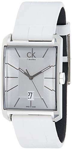 Calvin Klein Window White Dial White Leather Strap Watch for Men - K2M21120