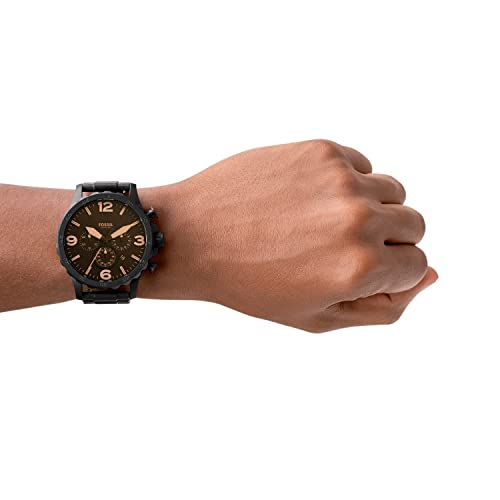 Fossil Nate Chronograph Black Dial Black Steel Strap Watch for Men - JR1356