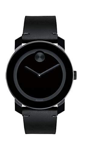 Movado Bold Black Dial Black Leather Strap Watch For Men - 3600306