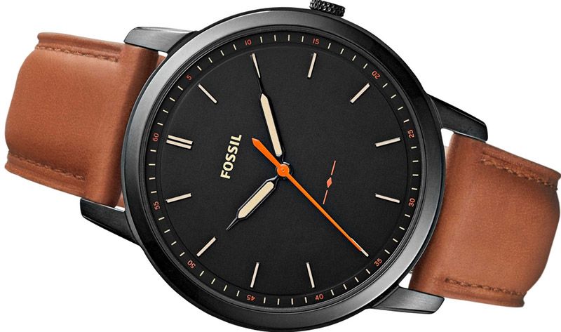 Fossil The Minimalist Black Dial Brown Leather Strap Watch for Men - FS5305