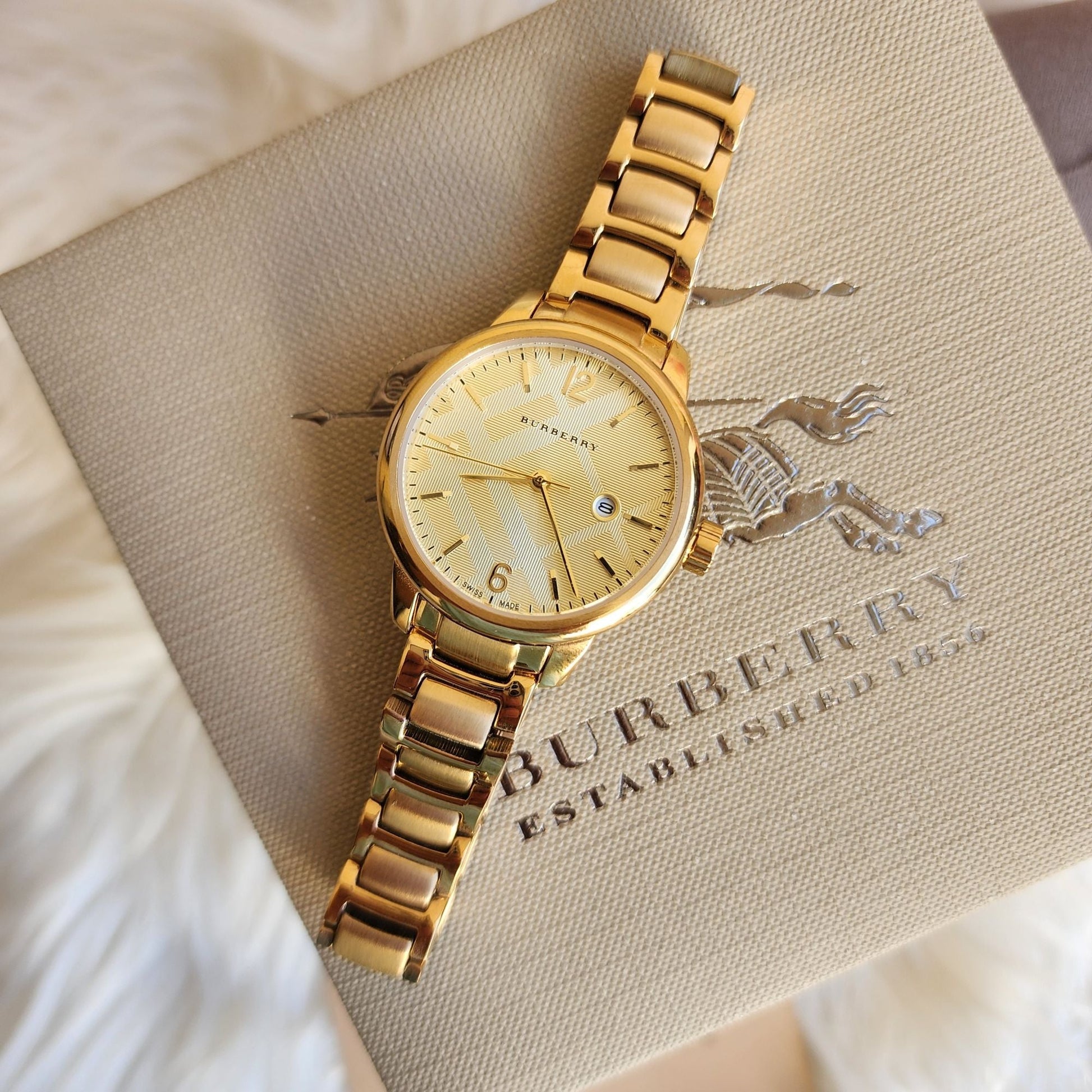 Burberry The Classic Gold Dial Gold Steel Strap Watch for Women - BU10109