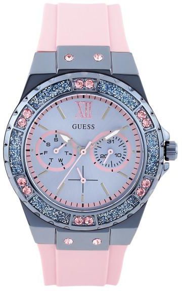 Guess Limelight Blue Dial Pink Rubber Strap Watch For Women - W0775L5