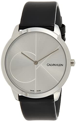 Calvin Klein Minimal Silver Dial Black Leather Strap Watch for Men - K3M211CY