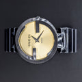 Gucci Interlocking G Quartz Gold Dial Black Steel Strap Watch For Women - YA133314