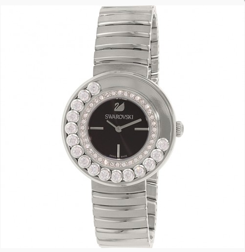 Swarovski Lovely Crystal Black Dial Silver Steel Strap Watch for Women - 1160305