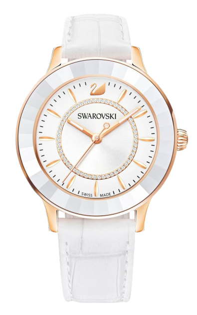 Swarovski Octea Lux White Dial White Leather Strap Watch for Women - 5414416