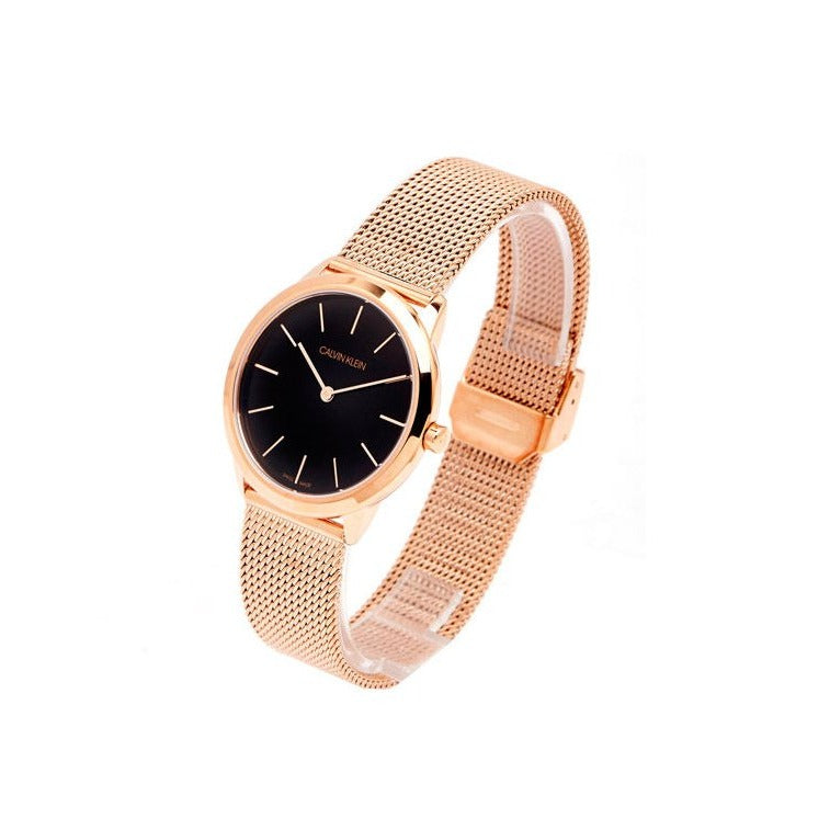 Calvin Klein Minimal Black Dial Rose Gold Mesh Bracelet Watch for Women - K3M2262Y