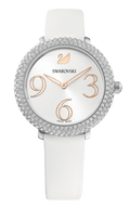 Swarovski Crystal Frost Silver Dial White Leather Strap Watch for Women - 5484070