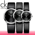 Calvin Klein Minimal Diamonds Black Dial Black Leather Strap Watch for Men - K3M211CS