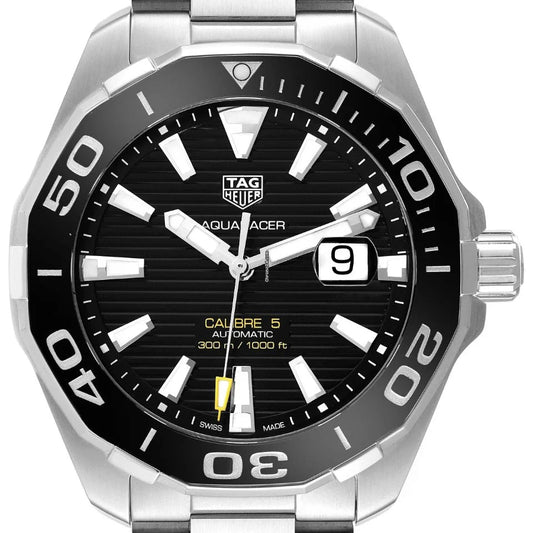 Tag Heuer Aquaracer Caliber 5 Black Dial Silver Steel Strap Watch for Men - WAY201A .BA0927