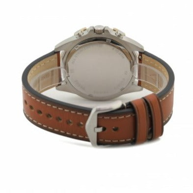 Fossil Garrett Chronograph Blue Dial Brown Leather Strap Watch for Men - FS5625