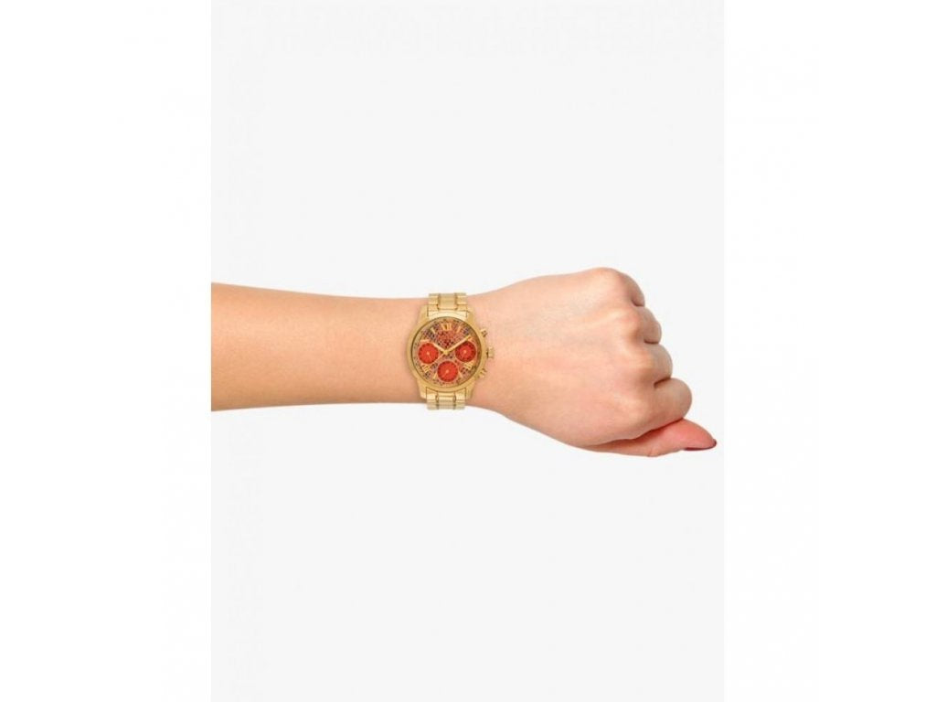 Guess Mini Sunrise Quartz Analog Orange Dial Gold Steel Strap Watch For Women - W0448L7