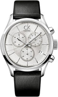 Calvin Klein Masculine Chronograph White Dial Black Leather Strap Watch for Men - K2H27120