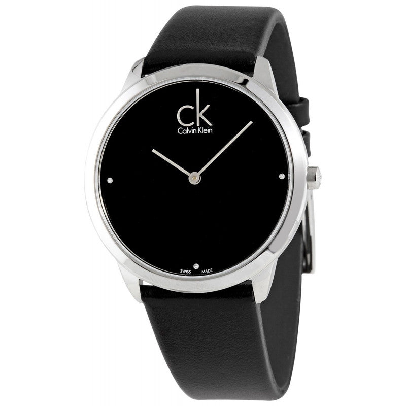 Calvin Klein Minimal Diamonds Black Dial Black Leather Strap Watch for Men - K3M211CS