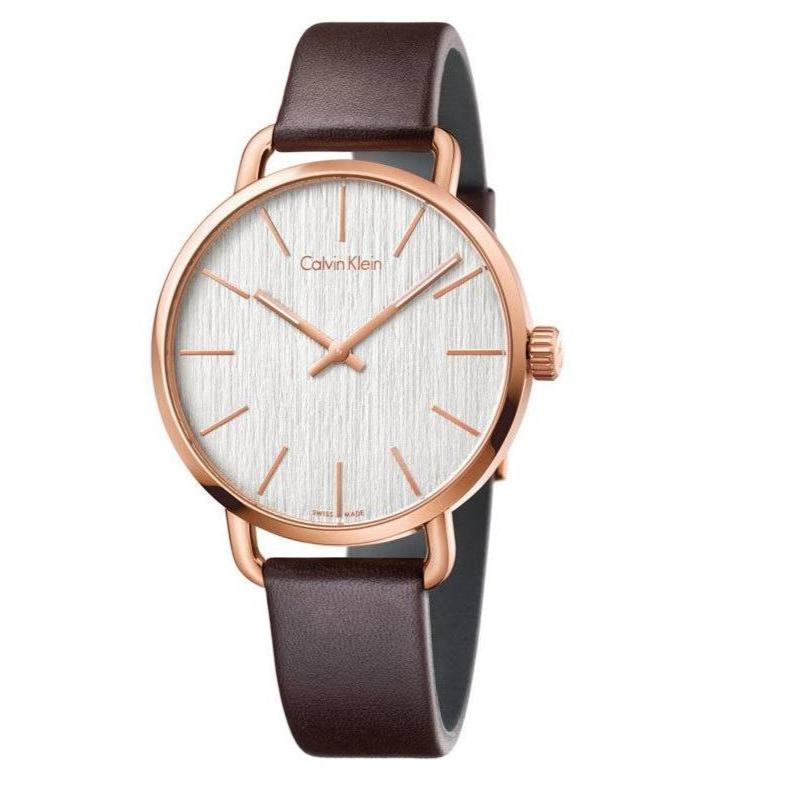 Calvin Klein Even White Dial Brown Leather Strap Watch for Women - K7B236G6