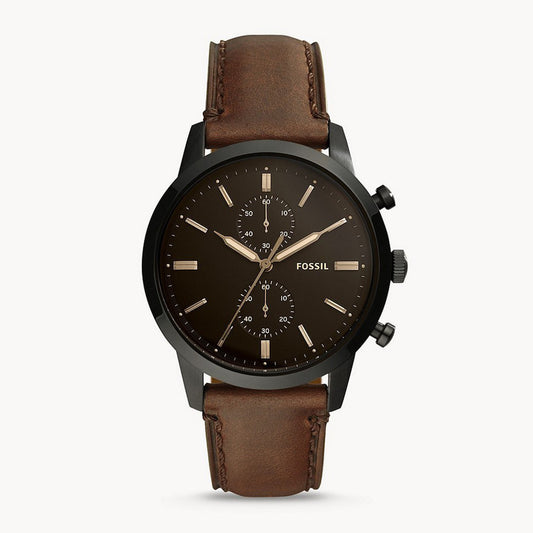 Fossil Townsman Chronograph Black Dial Brown Leather Strap Watch for Men - FS5437