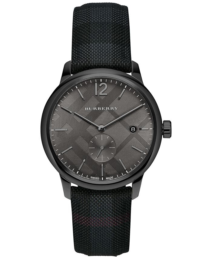 Burberry The Classic Round Horseferry Black Dial Black Leather Strap Watch for Men - BU10010