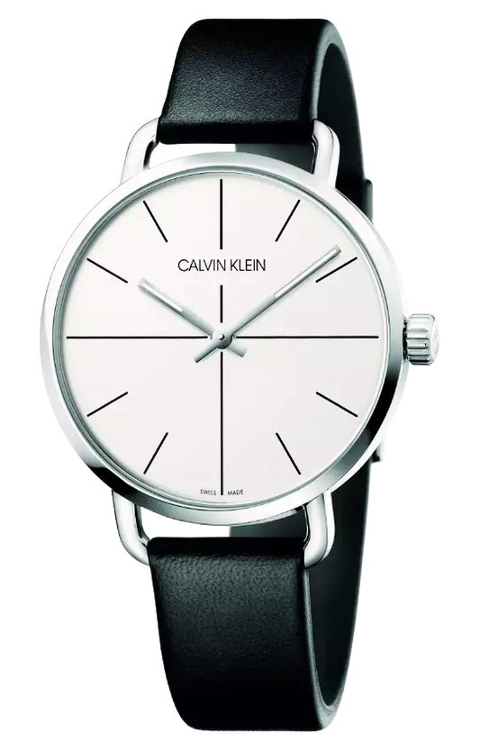 Calvin Klein Even Silver Dial Black Leather Strap Watch for Men - K7B211CY