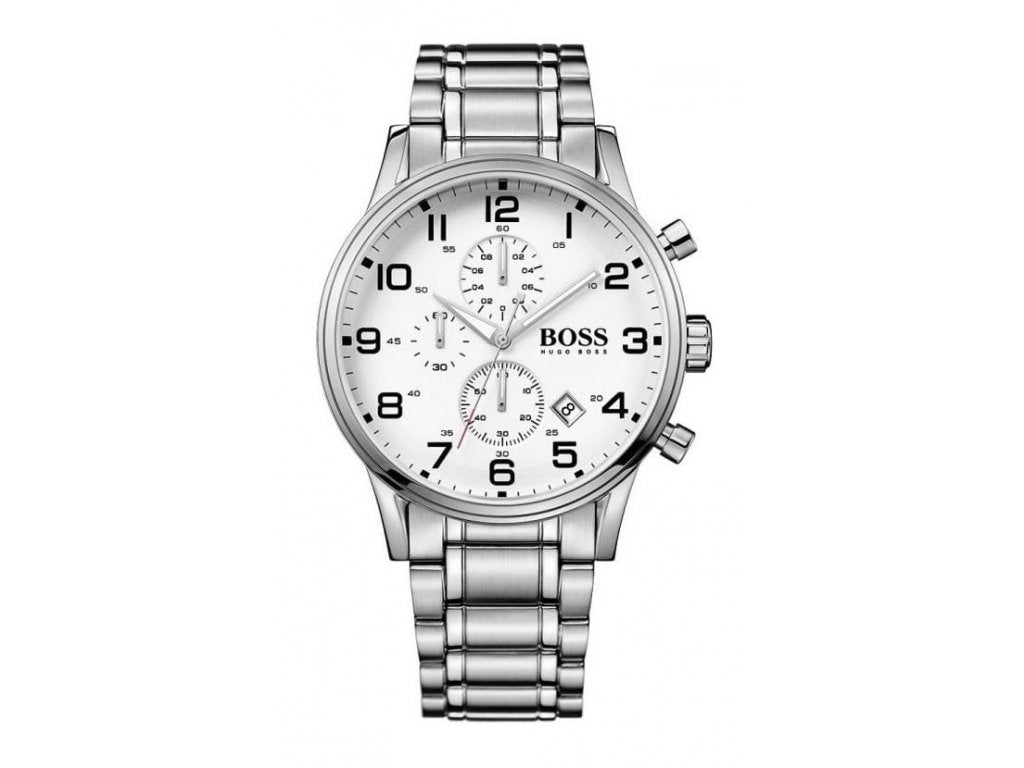 Hugo Boss Aeroliner Chronograph White Dial Silver Steel Strap Watch for Men - 1513182