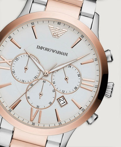 Emporio Armani Giovanni Chronograph Quartz White Dial Two Tone Steel Strap Watch For Men - AR11209