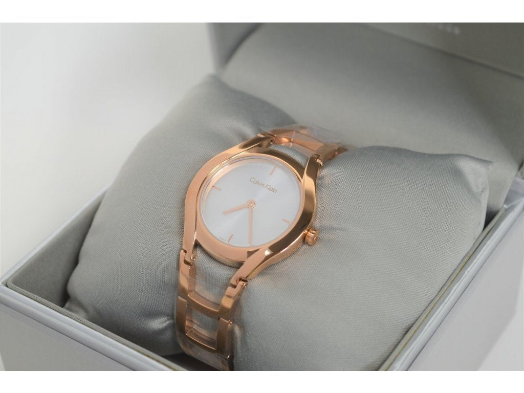 Calvin Klein Class White Dial Rose Gold Steel Strap Watch for Women - K6R23626