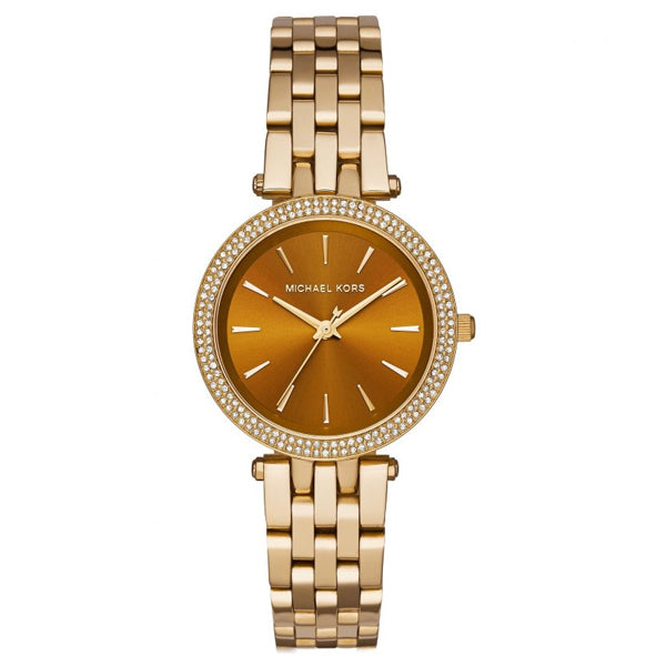 Michael Kors Darci Amber Dial Gold Steel Strap Watch for Women - MK3408