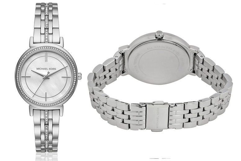 Michael Kors Cinthia White Mother of Pearl Dial Silver Steel Strap Watch for Women for Women - MK3641