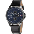 Tommy Hilfiger Shawn Multi Function Quartz Blue Dial Black Leather Strap Watch for Men - 1791616