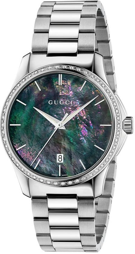 Gucci G Timeless Diamonds Mother of Pearl Blue Dial Silver Steel Strap Unisex Watch - YA126458