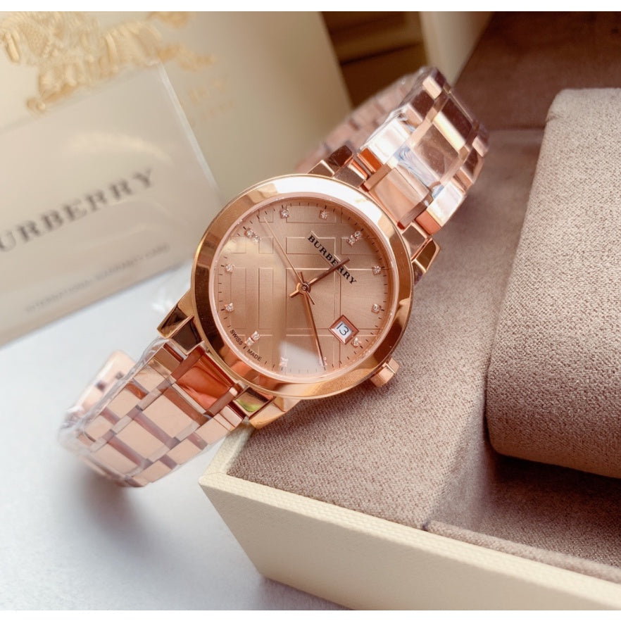 Burberry Heritage Rose Gold Dial Rose Gold Steel Strap Watch for Women - BU9215