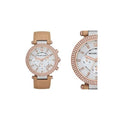 Michael Kors Parker Chronograph White Dial Tan Leather Strap Watch for Women - MK5633