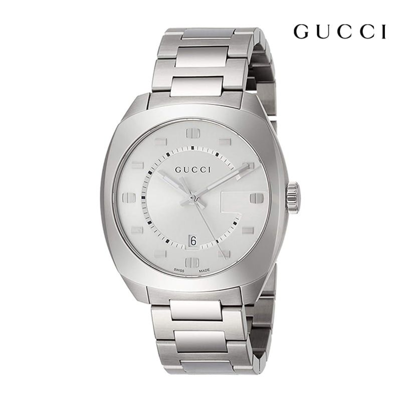 Gucci GG2570 Quartz Silver Dial Silver Steel Strap Watch For Men - YA142308