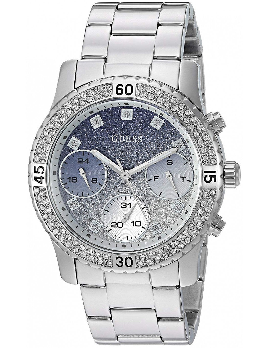 Guess Confetti Diamonds Blue Dial Silver Steel Strap Watch for Women - W0774L6