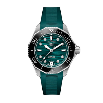 Tag Heuer Aquaracer Professional 300 Automatic Diamonds Green Dial Green Rubber Strap Watch for Women - WBP231G.FT6226