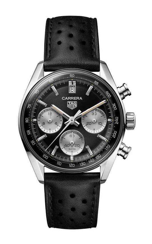 Tag Heuer Carrera Automatic Chronograph Black Dial Black Leather Strap Watch for Men - CBS2210.FC6534