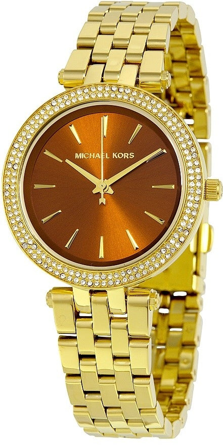 Michael Kors Darci Amber Dial Gold Steel Strap Watch for Women - MK3408