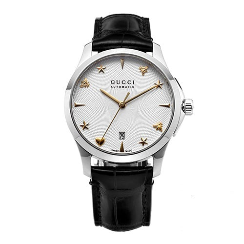 Gucci G Timeless Automatic Black Leather Unisex Watch - YA126468